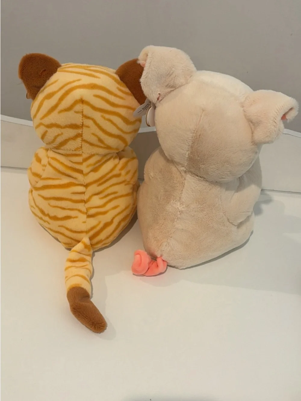 Ty Plush Pair - Yellow Tabby Cat & Cream Pig